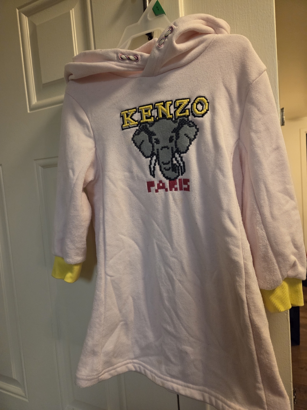 Kenzo Kids Light Pink Hooded Sweatshirt Dress with Elephant Logo